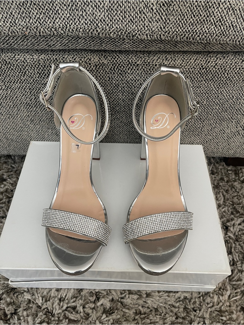 Delicious Silver Rhinestone Ankle-Strap Heels